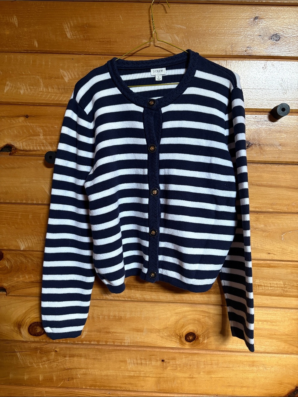 J. Crew Lady Jacket in Navy and White Striped Button-Front Cardigan